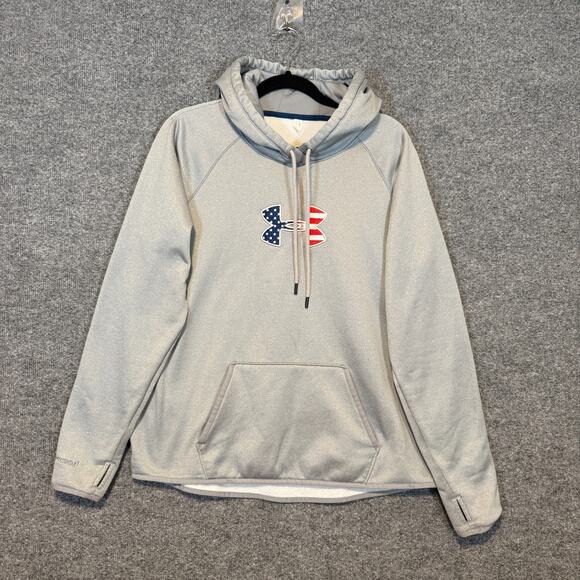 Under Armour Sweater Mens XL Gray Pullover USA Flag Logo Storm Hoodie Sweatshirt - Picture 1 of 10